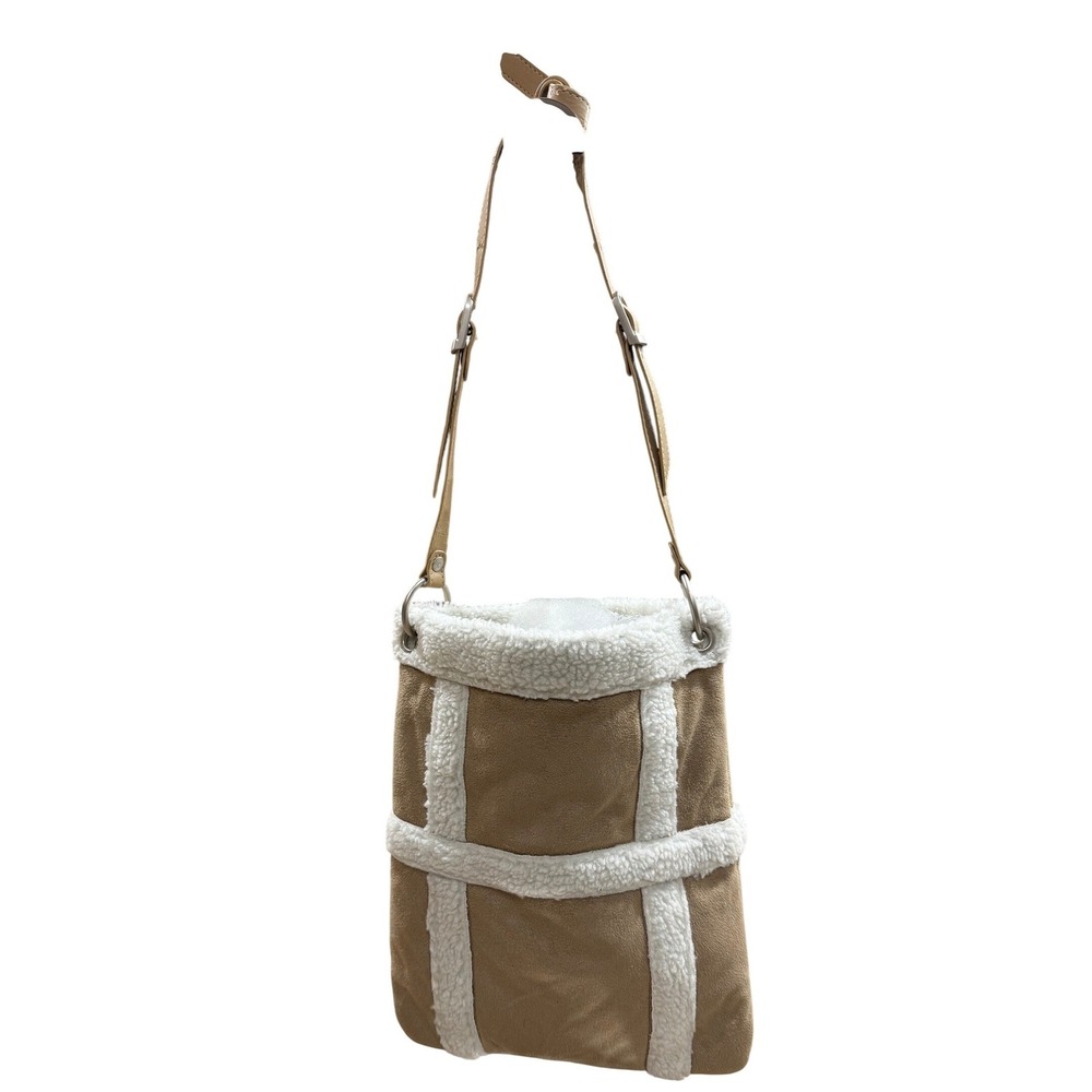 Isabellas Journey Tan Faux Suede Sherpa Trim Crossbody Bag Boho Cabincore Rustic - Picture 11 of 11